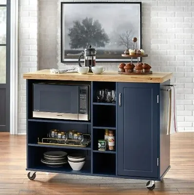 Rolling Microwave Storage Cart Utility Cabinet Coffee Station Kitchen Room Wood • $303.05