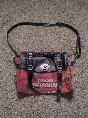 DESIGUAL Canvas Crossbody Bag Purse Red Brown Floral Large G • $15.98
