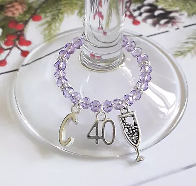 £1.95 • Buy Lilac Birthday Initial Glass Charm - Wine/gin/champagne -18th 21st 30th