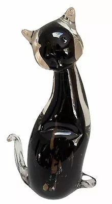 Black Cat Figurine Murano Style Blown Glass Art Glass Paperweight 8  Tall • $39.99