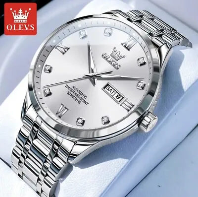 OLEVS Stainless Steel Men's Watches Automatic Mechanical Luxury Diamond White • $73.93