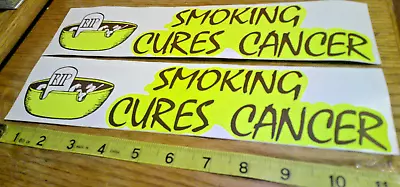 2 Original VINTAGE 70's BUMPER STICKERS Humor Smoking Cures Cancer RIP • $10