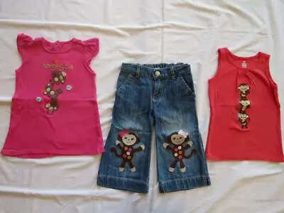 Gymboree Sz 5 Jungle Gem Fall For Monkeys Denim Capris Pink Tops Outfit Lot • $45