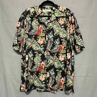 Vintage Silk Shirt Mens XL Black Hawaiian Floral 90s Colorful Beachy • $34.99