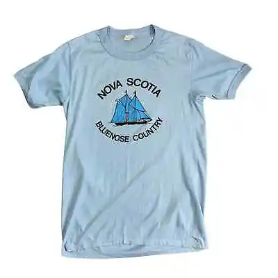 Vintage Baby Blue Nova Scotia Bluenose Country T-Shirt L 70s • $40