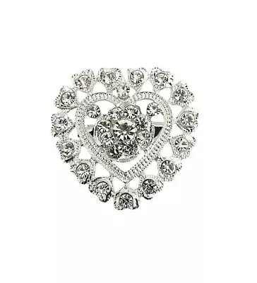 £5.99 • Buy Silver Love Heart Crystal Brooch Pin Women Wedding Dress Party Gift Jewellery 