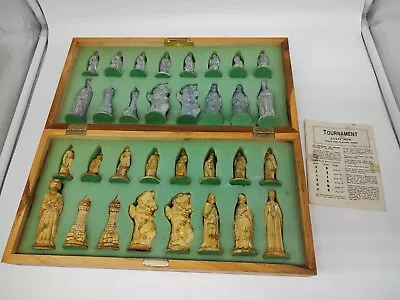 Vintage Folding Wooden Chess Board 15” X 15” W/Resin Chess Set 3-4  Pieces • $57.59