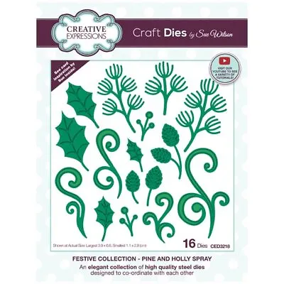 £7.99 • Buy Sue Wilson Craft Die Set Pine And Holly Spray Set Of 16 | Festive Collection