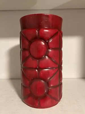 Haeger Red And Black Glazed Art Pottery Textured Vase MCM Vintage Spring Decor • $22.99