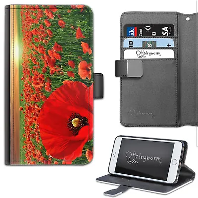 Red Poppy Flower Field PU Leather Wallet Phone Case;Flip Case • £14.99