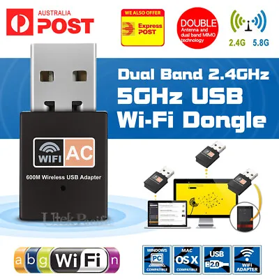 $15.99 • Buy 600Mbps Dual Band USB WiFi Wireless Dongle AC600 Lan Network Adapter 5GHz 2.4GHz