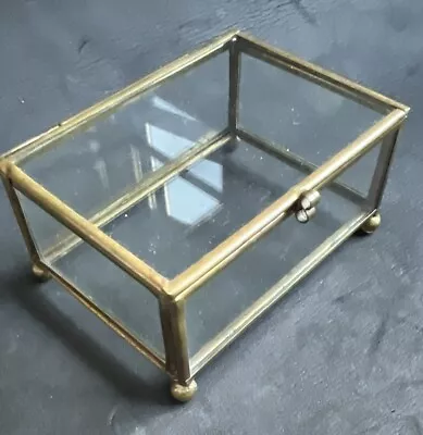 Curio Box Glass Brass Vintage Clear Display Jewelry Rectangular Vintage Geometri • $4.99