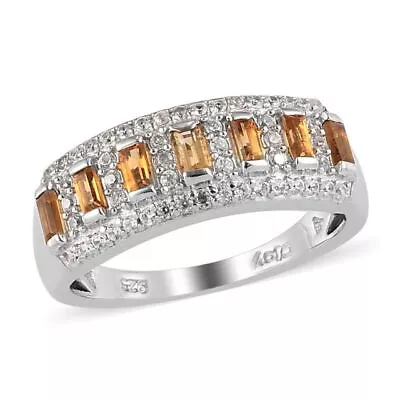 925 Silver Prong Set Citrine Lab Created Wedding Band Engagement Ring For Women • $214.12