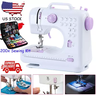 Mini Sewing Machine For Beginners Portable + 200Pcs Home Sewing Kit Set LED Lamp • $40.90