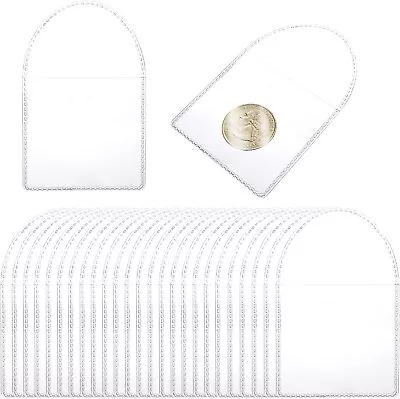 Cobee 50 Pcs Pocket Coin Sleeves Holders2 Inch Plastic Pocket Coin Flips Clear • £7.99