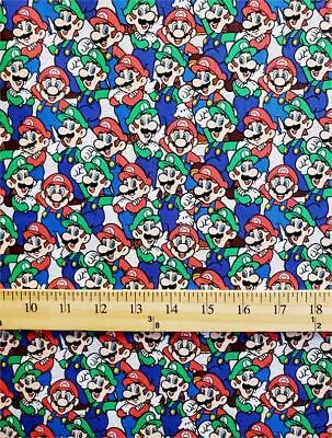 100% Cotton Fabric  Mario Bros. Mario And Luigi Together ALL OVER Pattern /SBY • $14.90