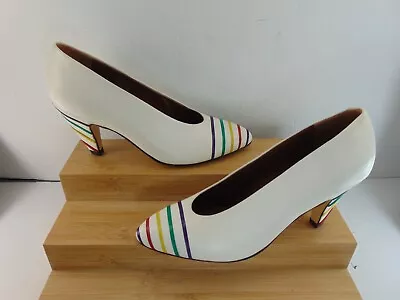 Paloma (ITALY) (NEW) Vintage White Rainbow Italy Leather Striped  Pumps 5 B • $39.90