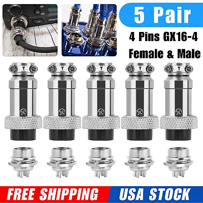 5 Pair Aviation Plug 4 Pin Male Female Panel Wire Metal Connector 16mm GX16-4 US • $8.98