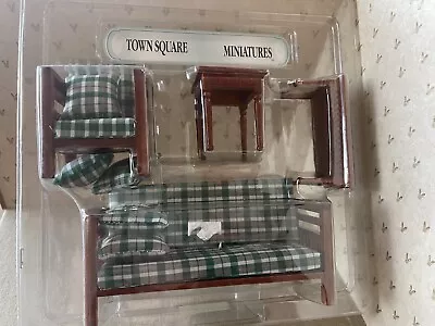 Dollhouse Mission/craftsman Style Living Room Set Green Plaid And Walnut • $55