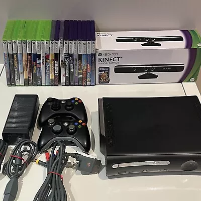 Xbox 360 120 GB Console Bundle W/Kinect + 20 Games - Tested - Working • $209