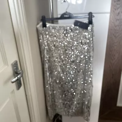 Marks & Spencer Long Sequin Skirt Size 14 Silver • £24.99