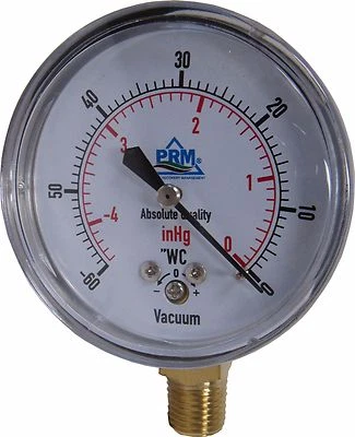 $26.24 • Buy New PRM 0 To -60  WC/HG Vacuum Gauge 2.5” Chrome Case ¼” NPT Bottom