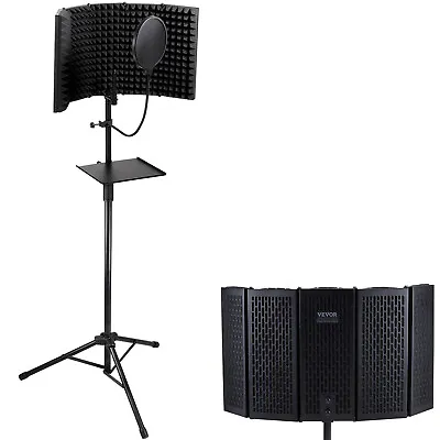 VEVOR Microphone Isolation Shield 5-Panel With Pop Filter Floor Tripod Stand • $42.69