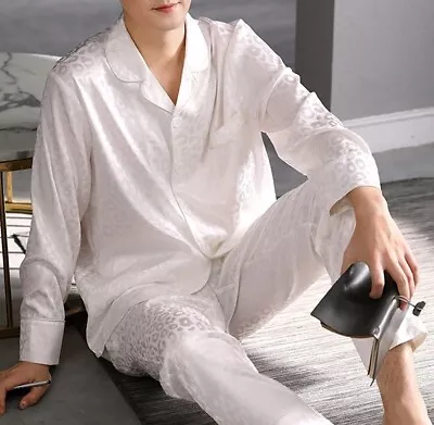 2nd Item Ship FREE  Mens Silk Satin Pajamas Set Pants Lounge Sleepwear SILKPEACE • $19.78