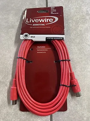 NEW Livewire Essential MIDI Cable 15 Ft. Red 5 Pin DIN Male To 5 Pin DIN Male • $13.87