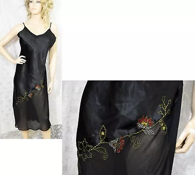 VTG California Dynasty Black Satin Chiffon Sheath Negligee Nightgown L XL • $35