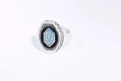 Vintage American Southwestern Mens Ring Inlay Turquoise Stone 14 Size  • $44