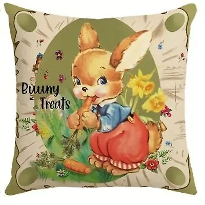 New Linen Blend Vintage Retro Style Bunny Rabbit Bunny Treats Pillow Cover 17.7  • $9