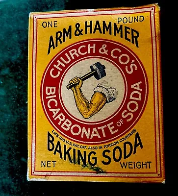 Vintage 1950's Arm & Hammer Baking Soda 1 Lb Box Unopened NOS Full Nice Graphics • $36.50