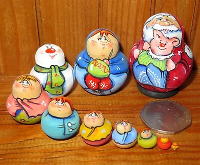 Christmas Santa Matryoshka Russian Tiny Nesting 10 Dolls Father Latisheva Signed • £37.99