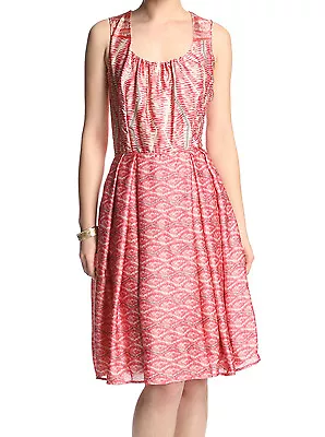 Melissa Masse Women's Silky Chevron Sleeveless Pleated Flare Dress Pink S Or M • $39.99