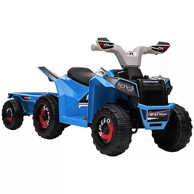 HOMCOM Electric Quad Bike 6V Kids Ride-On ATV With Back Trailer - Blue • £46.99