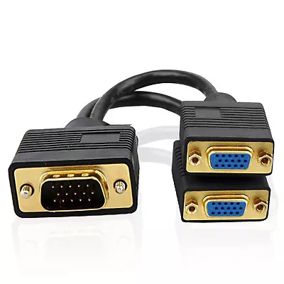 VGA 15 Pin PC SVGA Male To 2 Dual Double Female Monitor Y Adapter Splitter Cable • $17.99