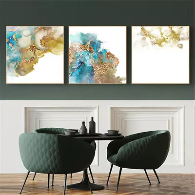 Canvas Art Wall Print Abstract Gold Blue Ink Painting For Home Decor No Frame • $8.79