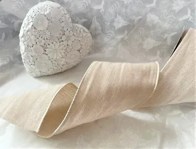 Eleganza Natural LINEN Wire Edged Burlap Ribbon - Var Lengths 32 50 70 & 100mm • £3.10