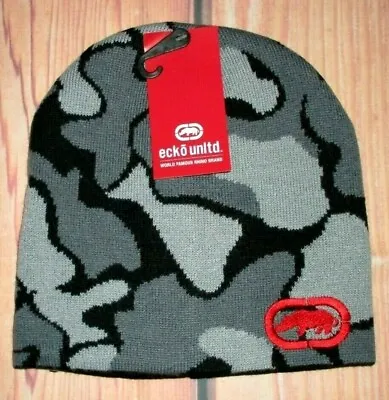 Mens Ecko Unltd Camouflage Gray Beanie Hat Cap One Size • $14.90