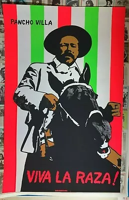 VIVA LA RAZA PANCHO VILLA 1970's VINTAGE BLACKLIGHT NOS POSTER MEXICO -NICE! • $79.95