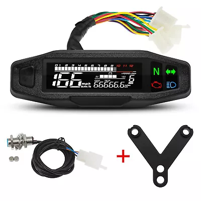 LCD Digital Motorcycle Speedometer Odemeter Tachometer Gear Indicator W/Bracket • £31.07