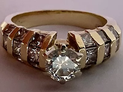 Estate Solid 14k Yellow Gold Round & Princess Cut Diamond Ring. Wedding Vintage • $1295