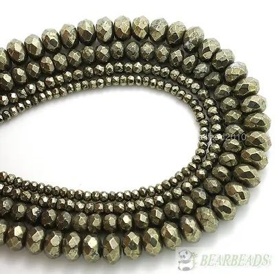 Natural Iron Pyrite Gemstone Faceted Rondelle Beads 3mm 4mm 6mm 8mm 10mm 16'' • £7.31
