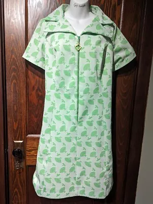 60s 70s VINTAGE GOGO Chartreuse White Poly Mod Mini Shirt Dress Shift 2X XXL 2F • $48