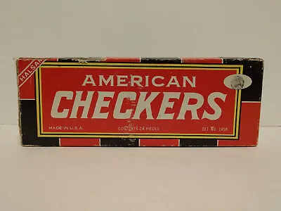 Vintage Halsam American CHECKERS Set ~ 145H Black Red Double Sided Embossed Wood • $12.95