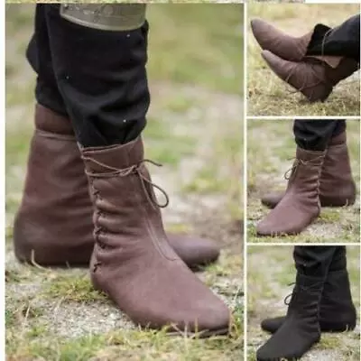 Women Boots Shoes Vintage Medieval Goth Style Lace-up High Top Flats Ankle Boots • $70.38