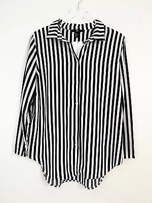 H&M Womens Striped Wrap Blouse Top V Neck Long Sleeve White Black Size US Small • $12.99