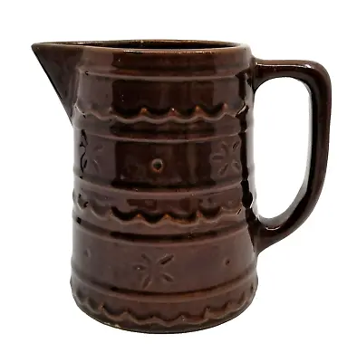 VTG Marcrest Stoneware Pitcher Daisy Dot Brown Glazed Handled Pottery Jug Vase  • $24.95