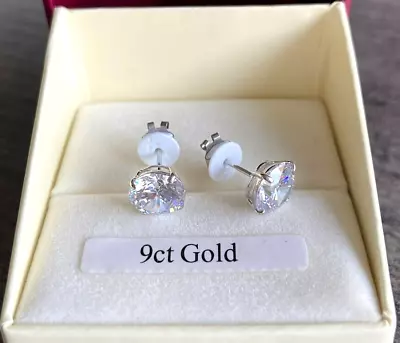 9ct WHITE GOLD 8mm ROUND 2.04ct DIAMOND-UNIQUE STUD EARRINGS MEN'S WOMEN'S W/LOX • £69.99